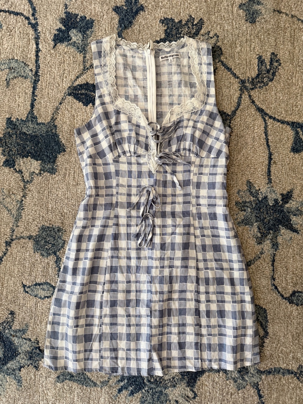 Reformation Blue and White Gingham Mini Dress